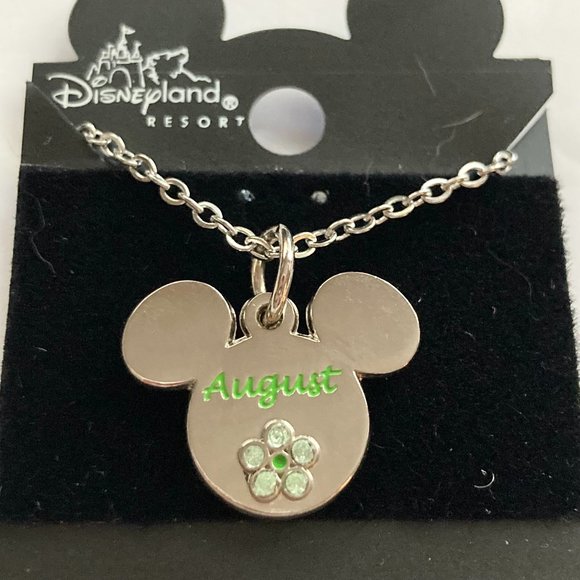 Vintage Mickey Mouse Ears Necklace August Birthday Month Crystal Disneyana 18" - Picture 1 of 8